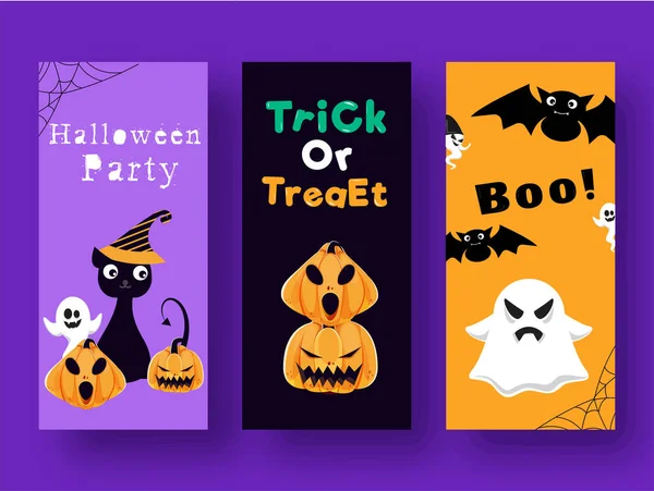 Halloween Party Trick Treat Boo Template Flyer Design Three Color — Stock Vector