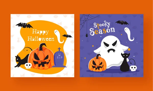 Šťastný Halloween Strašidelná Sezóna Plakát Design Dvou Barevných Variantách — Stockový vektor