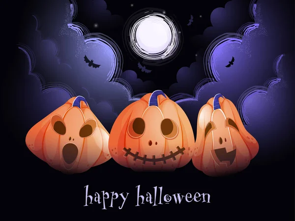 Ilustración Jack Lanterns Con Murciélagos Volando Efecto Ruido Cepillo Nubes — Vector de stock