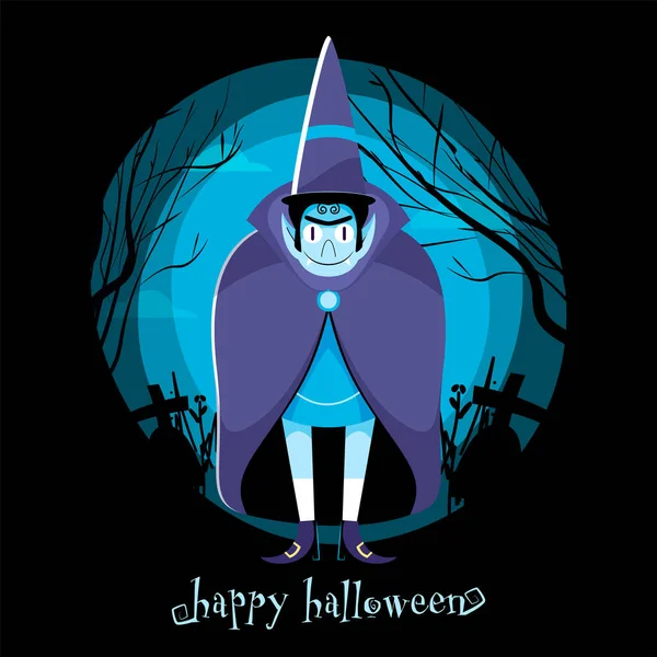 Feliz Halloween Celebración Póster Diseño Con Dibujos Animados Hombre Vampiro — Archivo Imágenes Vectoriales