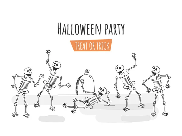 Line Art Illustration Human Skeletents Dancing Enjoying Drinking Glass White — 스톡 벡터