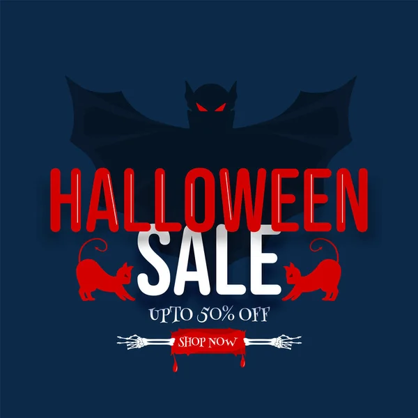 Halloween Sale Poster Design Mit Rabatt Zwei Katzen Und Gruseliger — Stockvektor