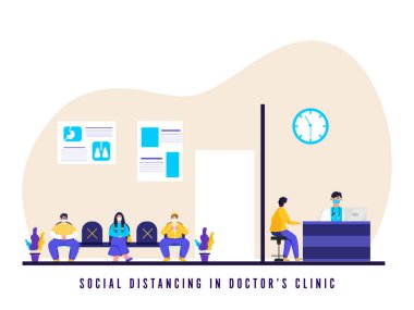 Coronavirus salgınını önlemek için Klinik veya Hastane 'de Sosyal Mesafeyi Korunaklı Doktor ve Hastaların Resmedilmesi.