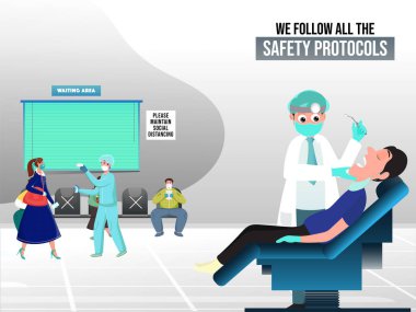 New Normal Hastanesi 'nde Sosyal Mesafe veya Diş Bakımı Konsepti Temelli Poster Tasarımı Tüm Güvenlik Protokollerini Uygularız.