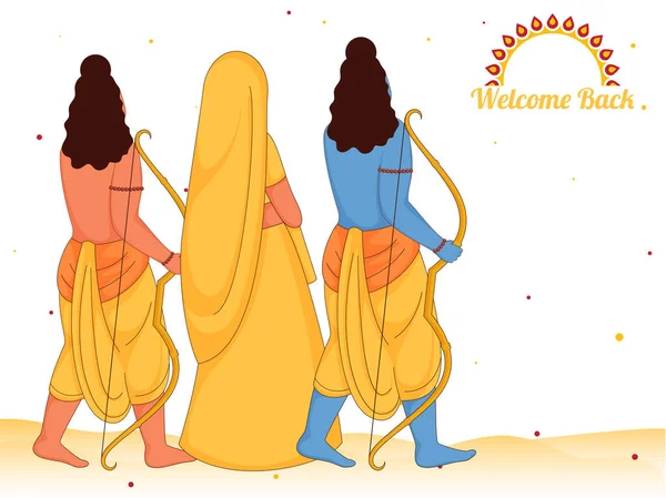 Back View Hindu Mythology Lord Rama His Sita Brother Laxman — Stock Vector