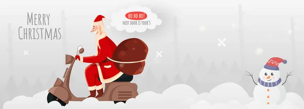 Illustration Von Fröhlichen Weihnachtsmann Reiten Scooter Mit Einer Schweren Tasche — Stockvektor