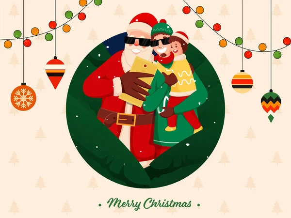 Allegro Babbo Natale Prendendo Selfie Con Cartoon Man Holding Suo — Vettoriale Stock