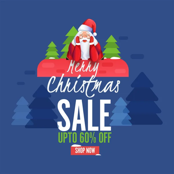 Merry Christmas Sale Poster Design Discount Offer Cartoon Santa Claus — 스톡 벡터