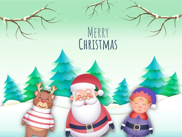 2018 Cartoon Character Santa Claus Elf Reindeer Paper Cut Xmas — 스톡 벡터