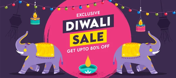 Αποκλειστική Diwali Sale Header Banner Σχεδιασμός Έκπτωση Προσφορά Δύο Ελέφαντες — Διανυσματικό Αρχείο