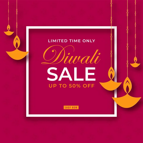 Design Cartaz Venda Diwali Com Oferta Desconto Lâmpadas Óleo Papel — Vetor de Stock