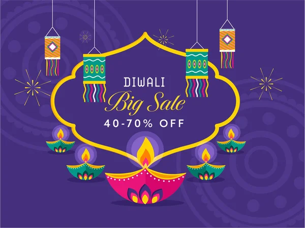 Diwali Big Sale Poster Design Com Desconto Oferecer Lit Lâmpadas — Vetor de Stock
