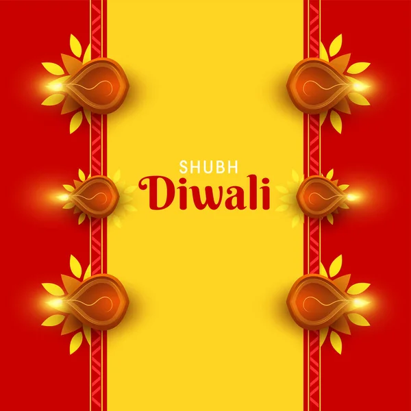 现实液体油灯 Diya 浅谈舒布 Diwali庆典的红色和黄色背景 — 图库矢量图片