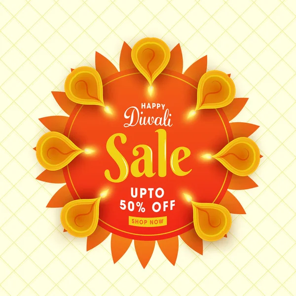 Happy Diwali Venta Poster Design Con Oferta Descuento Vista Superior — Archivo Imágenes Vectoriales