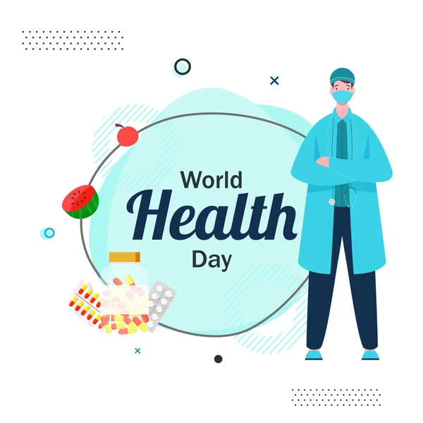 Concepto Del Día Mundial Salud Con Personaje Del Doctor Hombre — Archivo Imágenes Vectoriales