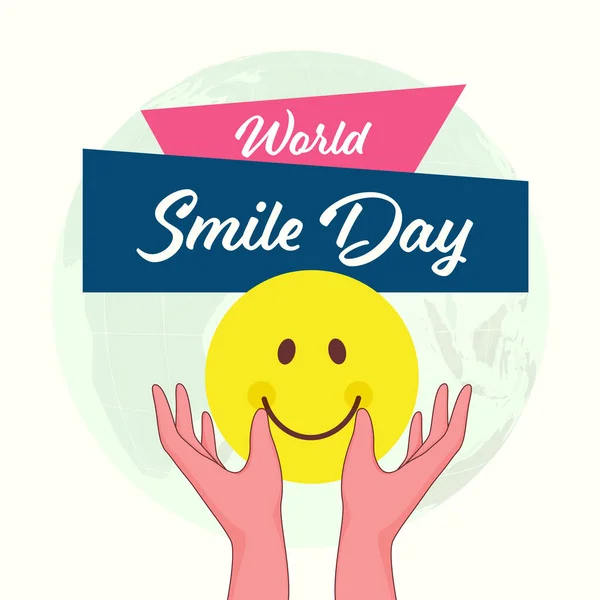 World Smile Day Font Met Menselijke Handen Beschermen Van Smiley — Stockvector