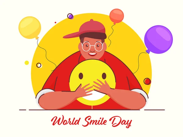 Dünya Gülme Günü Için Balonlu Sarı Beyaz Özgeçmişli Neşeli Genç — Stok Vektör