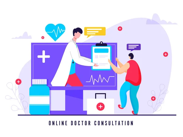 Illustration Patient Consultation Doctor Computer Medicines Avoid Coronavirus Outbreak — Stock Vector