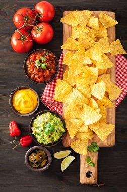 Meksika Nacho tortilla cips Guakamole, salsa ve peynir sos ile