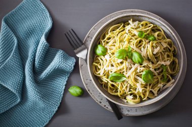 Avokado fesleğen pesto soslu spagetti makarna