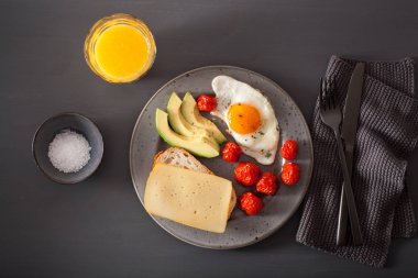 sahanda yumurta, avokado, domates sağlıklı kahvaltı için