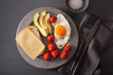 sahanda yumurta, avokado, domates sağlıklı kahvaltı için