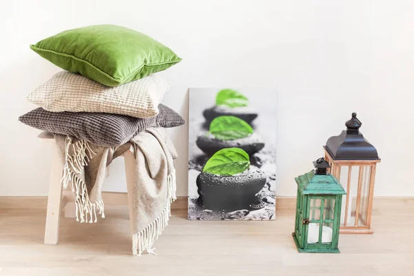 Coussins Gris Vert Jetez Maison Confortable — Photo