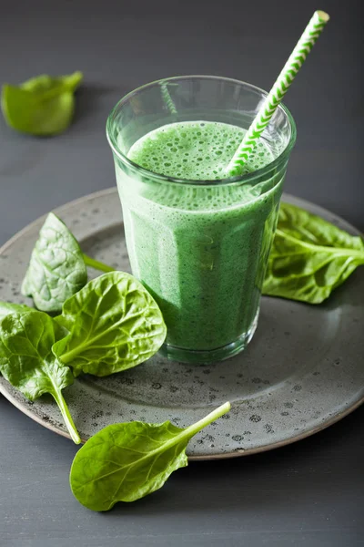 Green Spinach Smoothie Spirulina Chia Seed Lime Apple — Stock Photo, Image