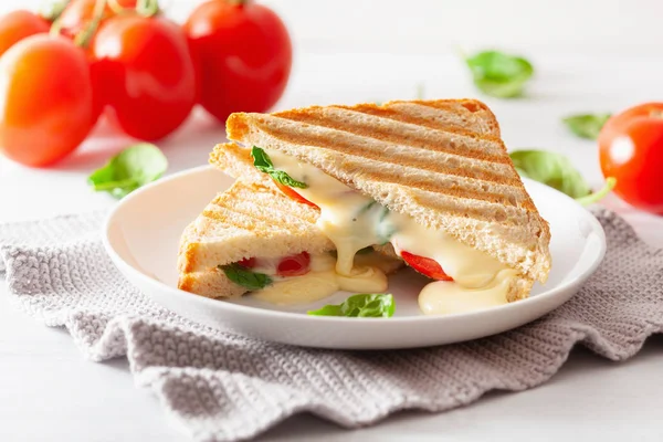 Сэндвич Сыром Помидорами Белом Фоне — стоковое фото