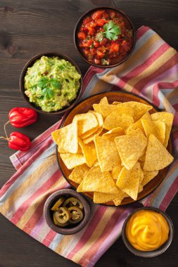 Meksika Nacho tortilla cips Guakamole, salsa ve peynir sos ile