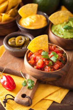 Meksika Nacho tortilla cips Guakamole, salsa ve peynir sos ile