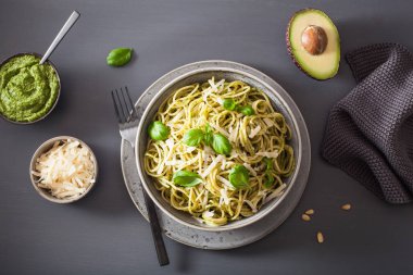 Avokado fesleğen pesto soslu spagetti makarna