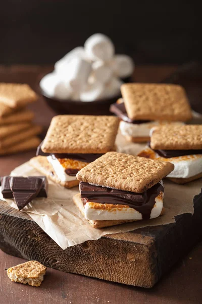 Zelfgemaakte Marshmallow Mores Met Chocolade Crackers — Stockfoto