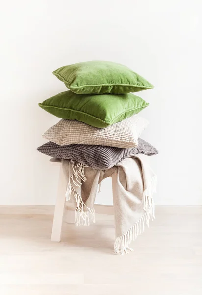 Gray Green Cushions Throw Cozy Home — Stock Photo, Image