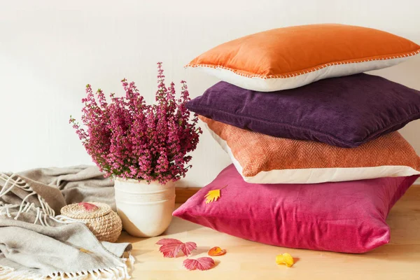 Coussins Colorés Jettent Confortable Maison Automne Humeur Fleur — Photo