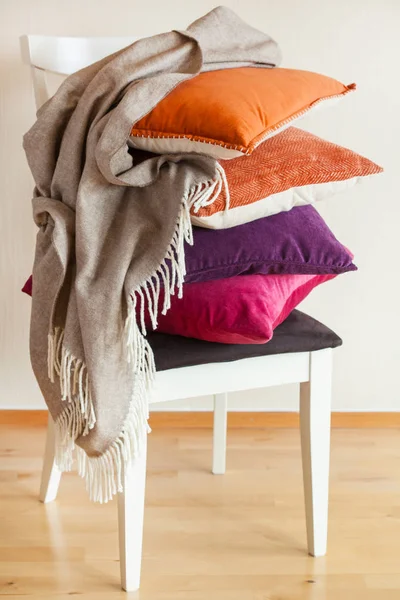 Colorful Cushions Throw Cozy Home Autumn Mood — Stock Photo, Image