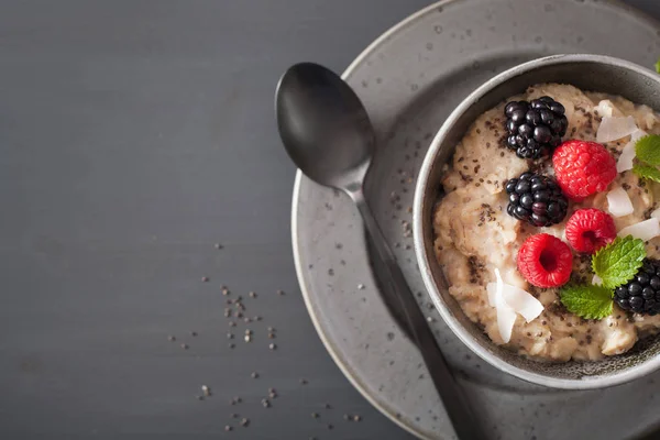 覆盆子黑莓健康的早餐麦片粥 — 图库照片