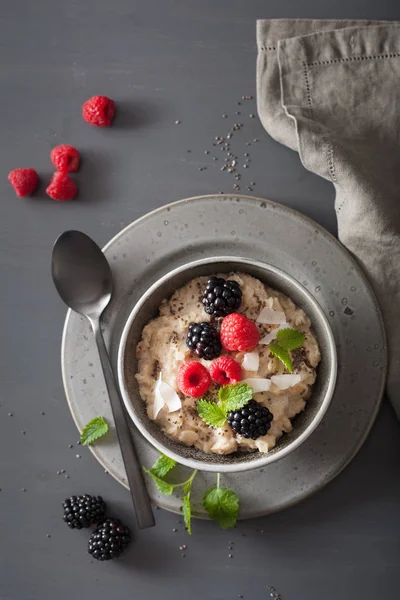 ラズベリー ブラックベリーと健康的な朝食オートミールのお粥 — ストック写真
