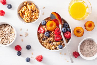 berry meyve somun, kahvaltı için sağlıklı granola vegan süt