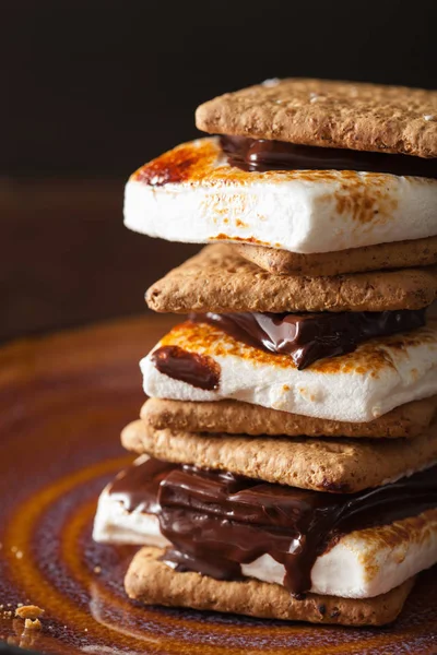 Marshmallow Fatti Casa Mores Con Cioccolato Sui Cracker — Foto Stock