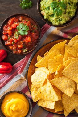 Meksika Nacho tortilla cips Guakamole, salsa ve peynir sos ile
