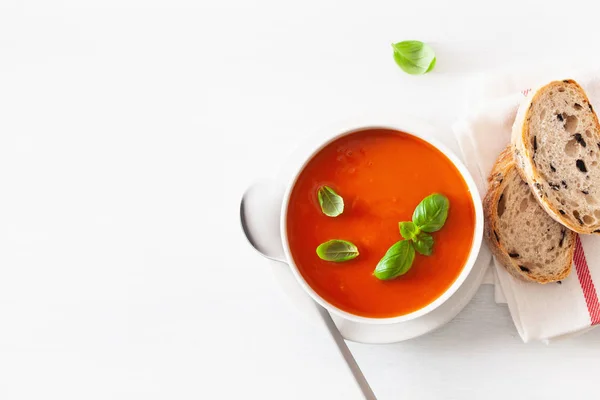 Sopa Tomate Plana Colocar Backgorund Branco — Fotografia de Stock