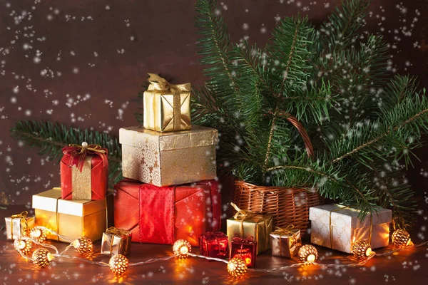 Jul Presentförpackning Och Dekoration Ljus — Stockfoto