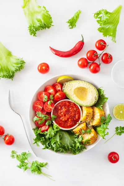 Tigela Buda Vegan Tigela Almoço Saudável Com Abacate Tomate Milho — Fotografia de Stock