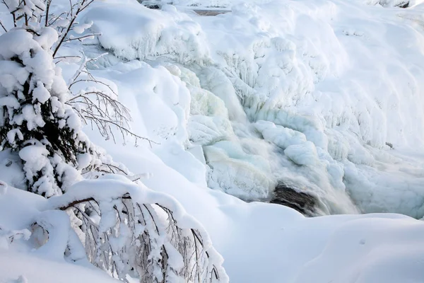 Zmrazené Vodopád Tannforsen Zimě Švédsko — Stock fotografie
