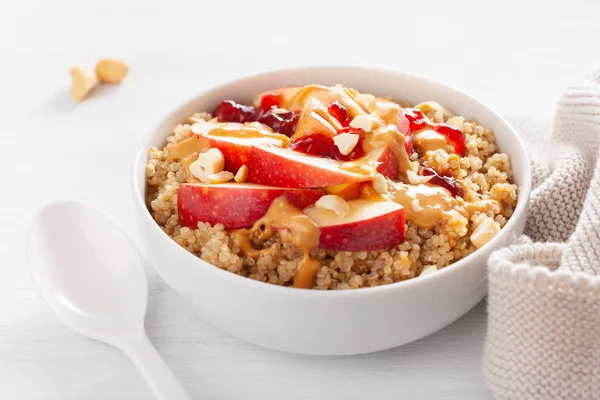 Manzana Cacahuete Mantequilla Quinoa Bowl Con Mermelada Anacardo Para Desayuno — Foto de Stock