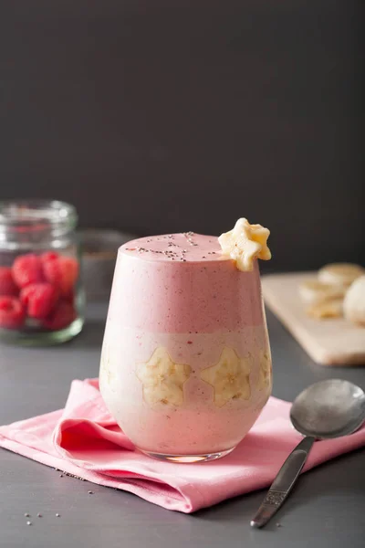 Healthy Layered Raspberry Banana Smoothie Glass — Stock Photo, Image