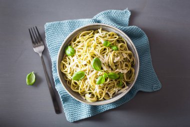 Avokado fesleğen pesto soslu spagetti makarna
