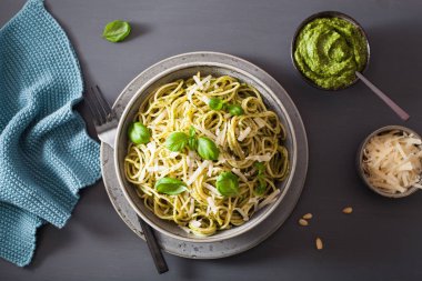 Avokado fesleğen pesto soslu spagetti makarna