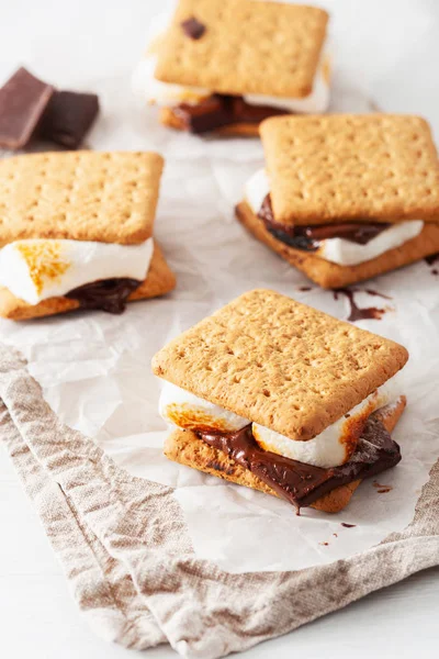 Zelfgemaakte Marshmallow Mores Met Chocolade Crackers — Stockfoto